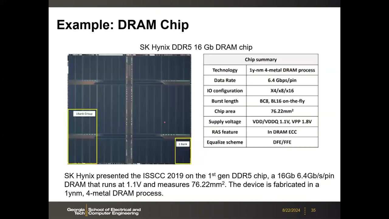 SK Hynix DDR5 16Gb DRAM die photo 与 Chip summary 参数表