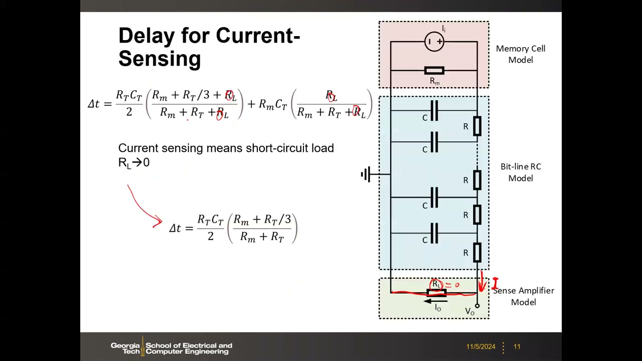 Delay for Current-Sensing:RL 趋于 0 的推导与简化式(板书标注)