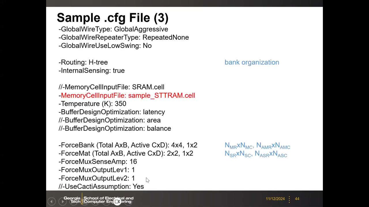 Sample .cfg File (3):Routing、MemoryCellInputFile、ForceBank/ForceMat 与 N 参数对应