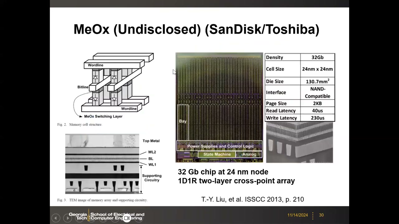 SanDisk/Toshiba 32Gb 24nm 1D1R 两层交叉点：结构、芯片照片、参数表